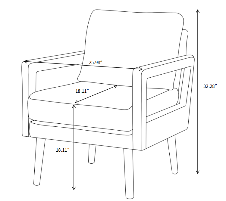 Mid-Century Armchair , Accent Chair with Chenille Armrest & Soft Cushion for Living Room, Bedroom, Home Office, Study, Beige