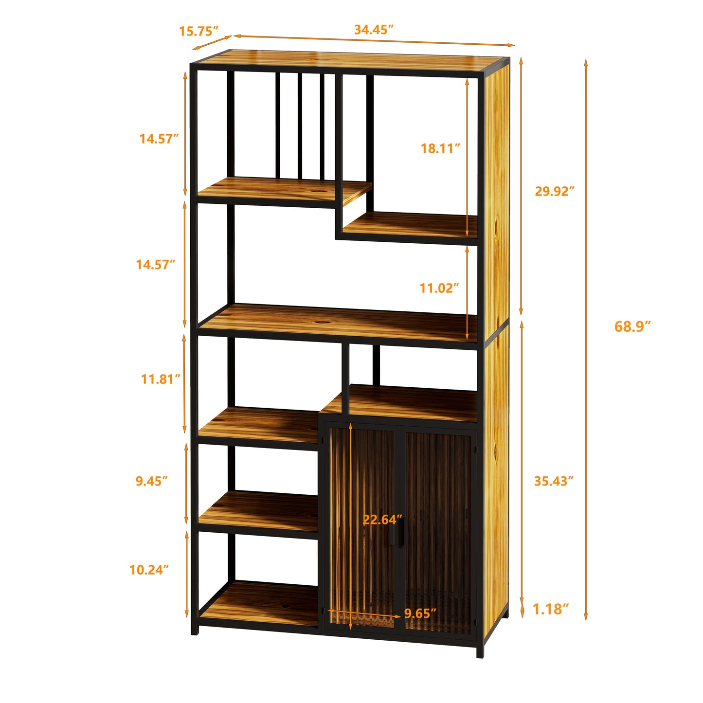 Multipurpose Bookshelf Storage Rack,  with Enclosed Storage Cabinet,for Living Room,Home Office,Kitchen(Combined Type)