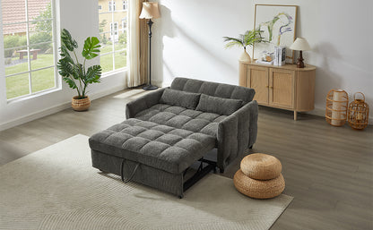 52.8" Loveseat Sofa Pull-out Sofa Bed Tufted Sleeper Sofa with an Adjustable Backrest, Three USB Ports and Two Lumbar Pillows for Living Room, Grey