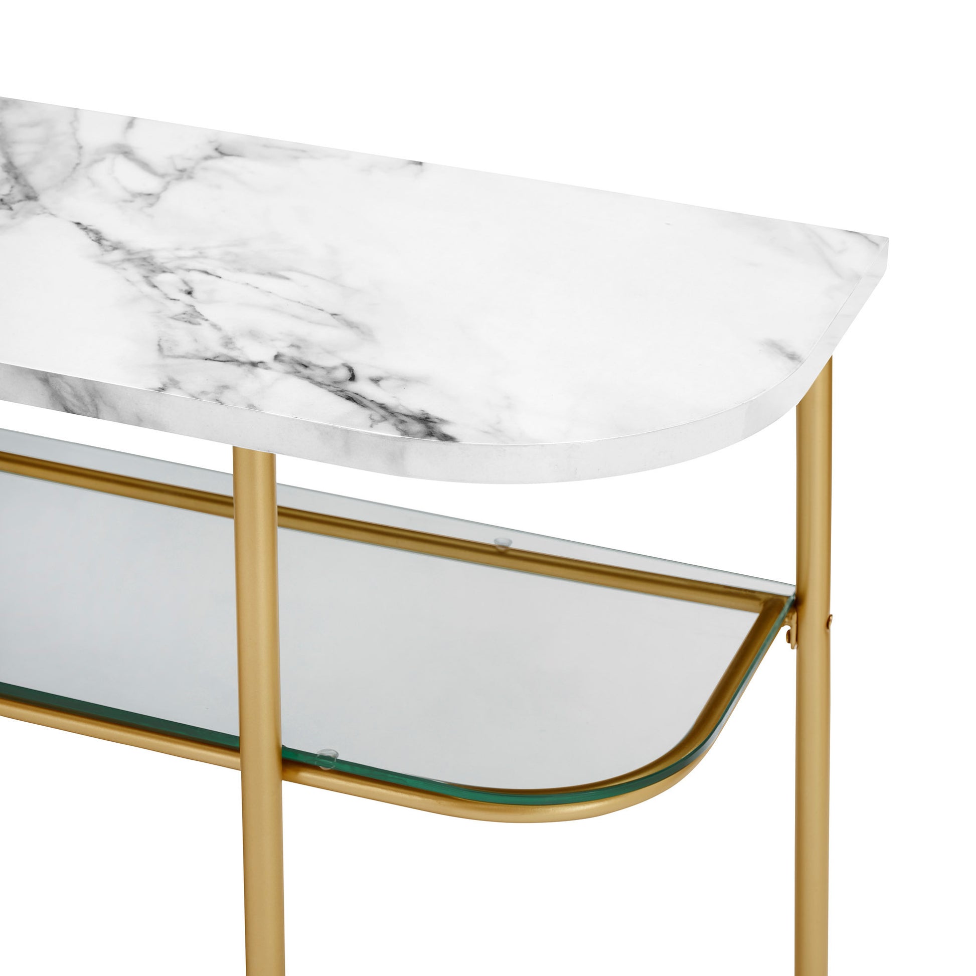 Modern Minimal Curved Faux Marble Entry Table – Grey Vein Cut Marble / Gold