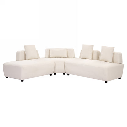 Contemporary 3-piece Sectional Sofa Free Convertible sofa with Four Removable Pillows for Living Room, Beige
