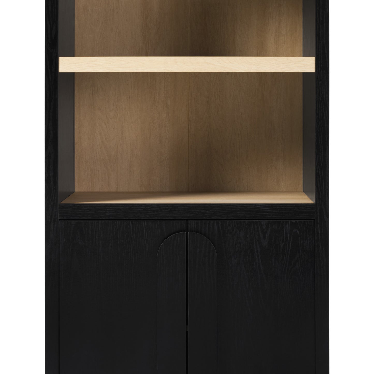 Modern 3 Shelf Open Arched Bookcase Cabinet Oak/Black