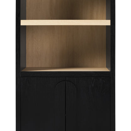 Modern 3 Shelf Open Arched Bookcase Cabinet Oak/Black