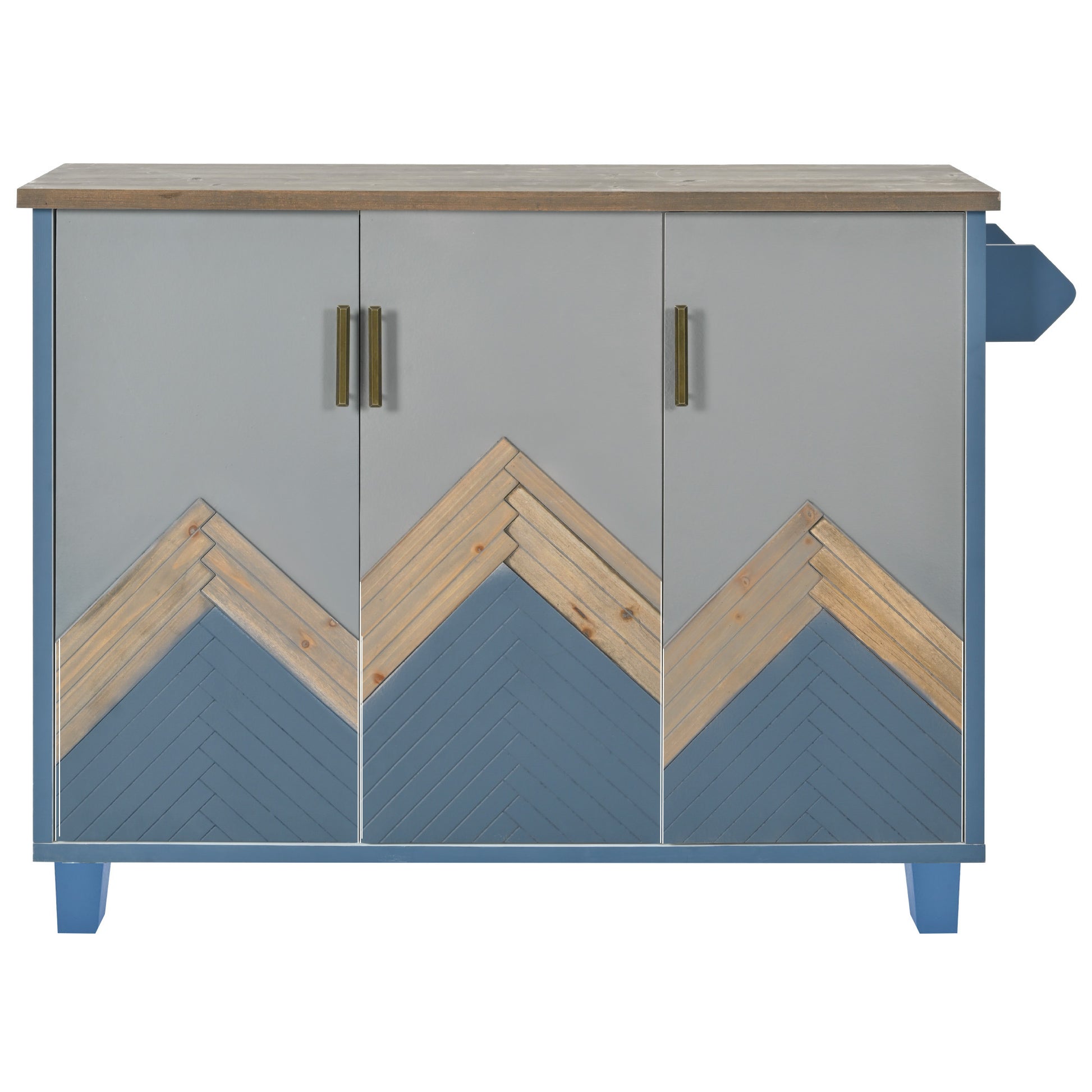 Retro Mountain Wood 47"D Kitchen Island with Drop Leaf, Accent Cabinet with Internal Storage Rack, Farmhouse Rolling Kitchen Cart on Wheels for Living Room, Kitchen, Dining Room (Navy Blue)