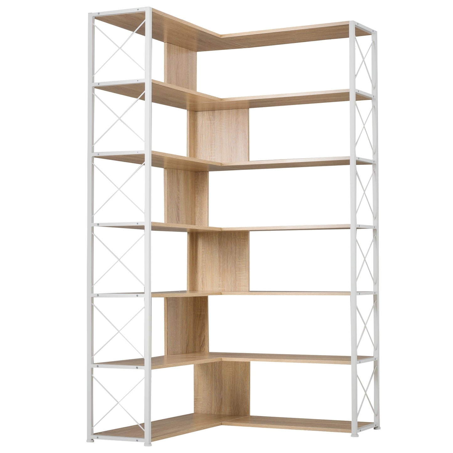 7-Tier Bookcase Home Office Bookshelf, L-Shaped Corner Bookcase with Metal Frame, Industrial Style Shelf with Open Storage, MDF Board - Groovy Boardz