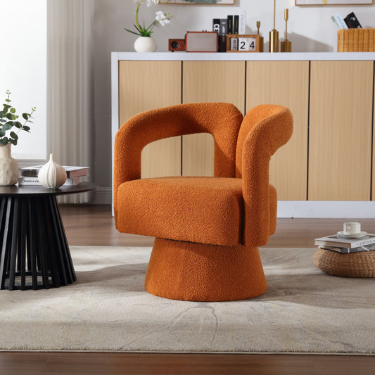 COOLMORE 360 Degree Swivel Cuddle Barrel Accent Chairs, Round Armchairs with Wide Upholstered, Fluffy Fabric Chair for Living Room, Bedroom, Office, Waiting Rooms (Orange Boucle)