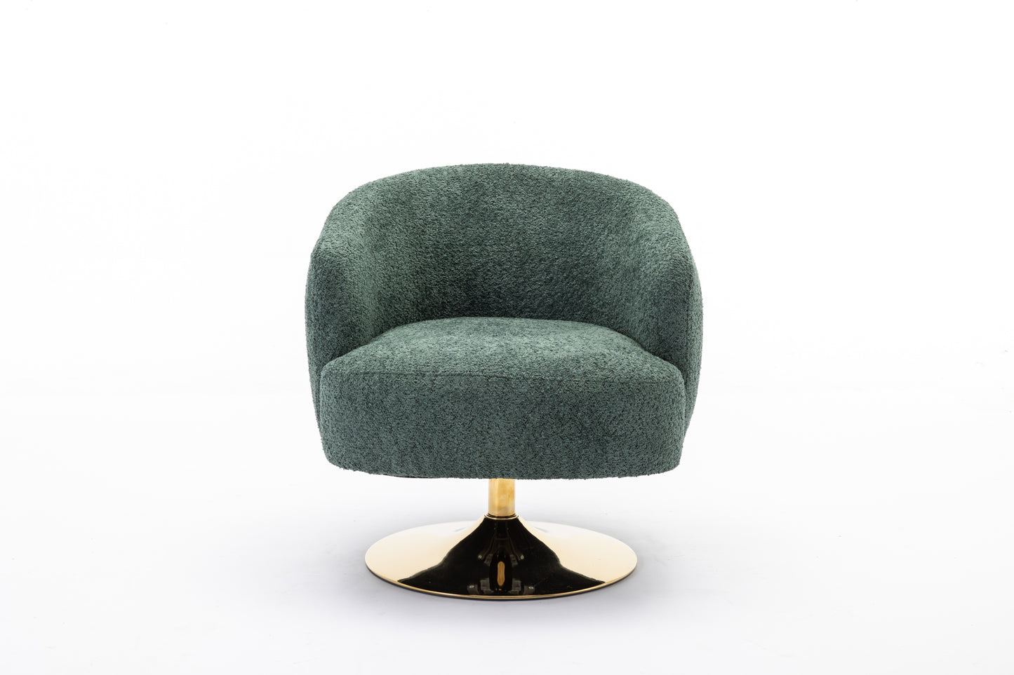 048-Chenille Fabric Accent Swivel Chair With Gold Metal Round Base,Green