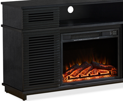 W9990-1The whole cabinet is made of black oak board, the middle layer board on both sides of the cabinet can be adjusted, the furnace is embedded in the middle grid with the remote control