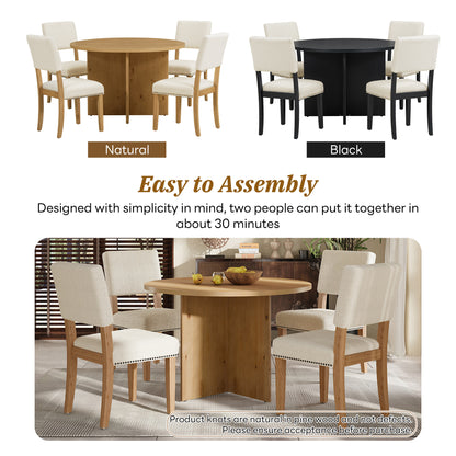 TOPMAX Modern 5-Piece Round Dining Table Set Pedestal Kitchen Table Set with 4 Upholstered Dining Chairs for Studio, Apartment, Small Places, Natural