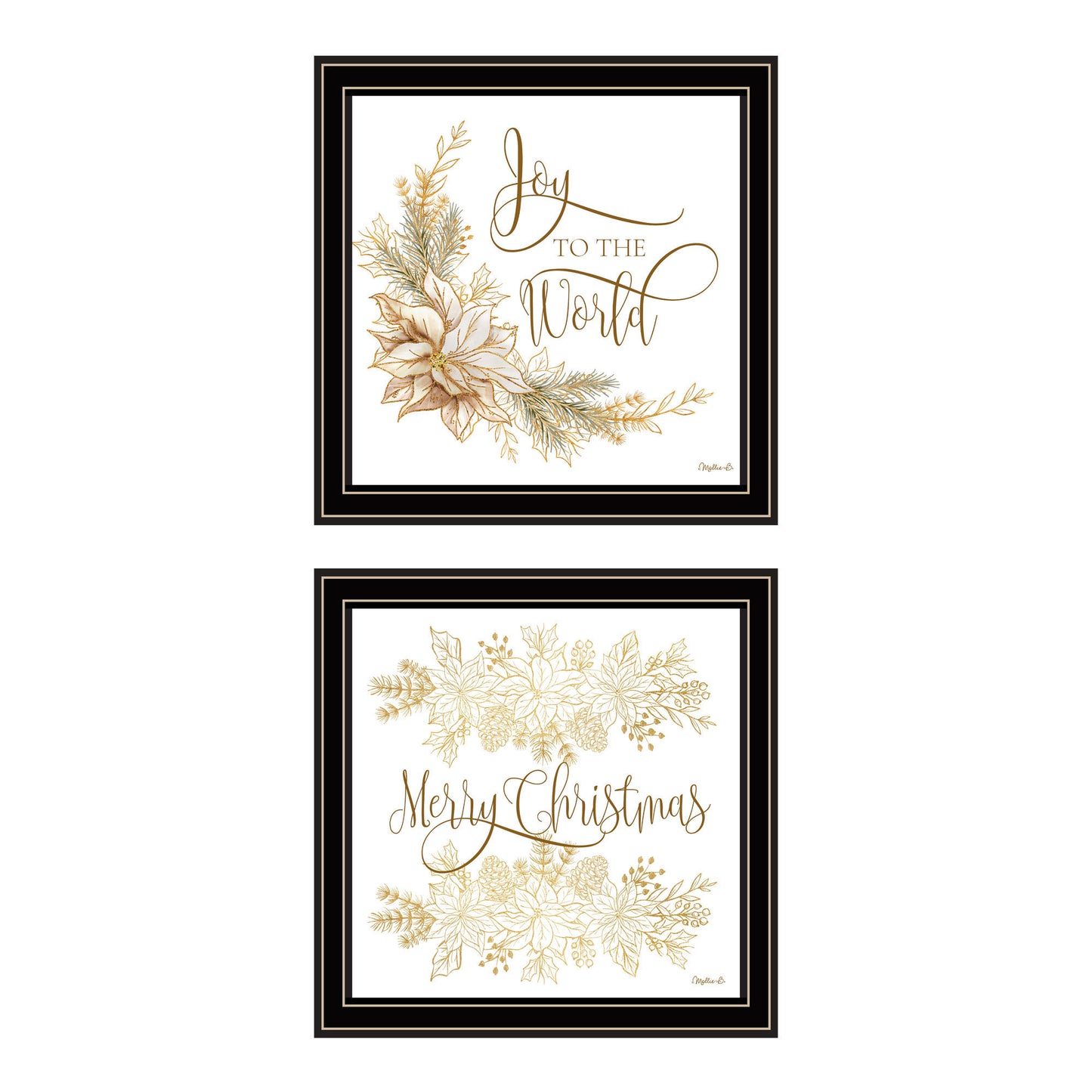 Trendy Decor 4U 2- Piece Vignette Golden Merry Christmas Black Framed Wall Art for Living Room, Bedroom Wall Art Print for Home Decor by Mollie B