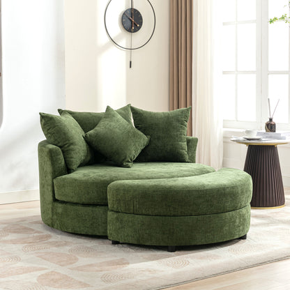 Orisfur. 360° Swivel Accent Barrel Chair with Storage Ottoman & 4 Pillows, Modern Chenille Leisure Chair Round Accent for Living Room, Green