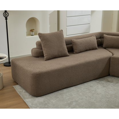 [NEW ARRIVED] [VIDEO PROVIDED] 128"Minimalist Cloud Sectional Couch ,Modern Couches ,4-Seater ,No Assembly,Two modular sofa,Boucle Teddy Fabric, upholstered , anti-wrinkle fabric,Brown