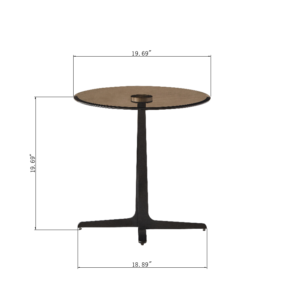 End Table  Glass Top Side/End Drink Table - Tall Modern Round Accent Metal Nightstand Furniture for Living Room, Dorm, Home Office, and Bedroom - 19.69" Round - brown blass/Matte Black