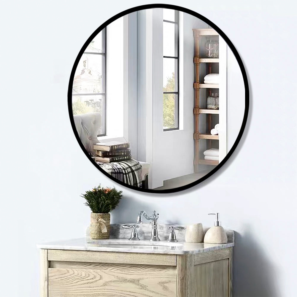 Tempered mirror 32" Wall Circle Mirror for Bathroom, Black Round Mirror for Wall, 20 inch Hanging Round Mirror for Living Room, Vanity, Bedroom