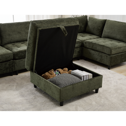 [NEW ARRIVED] [VIDEO PROVIDED]   Modular Sectional Couch with Storage Ottoman, U Shaped Sofa, Storage Ottoman,Minimalist ,Convertible Modular Sofa,Chenille ,Upholstered,6 Seat,Living Room,   Green