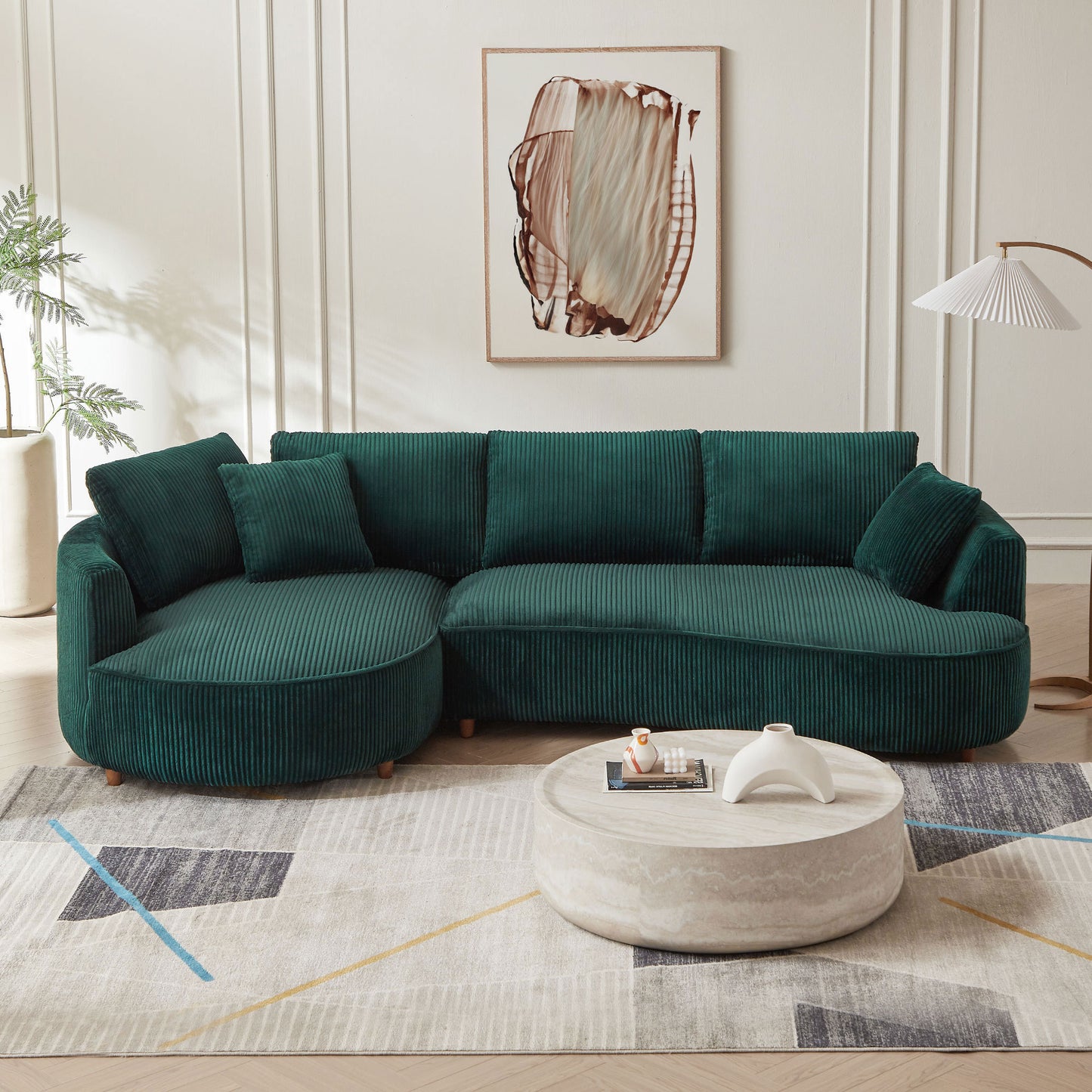 122.04 inch Oversized Sectional Sofa, Modern Couch with Chaise, Comfy Sofa Couch with Left  Facing Chaise,Corduroy Sofa Green