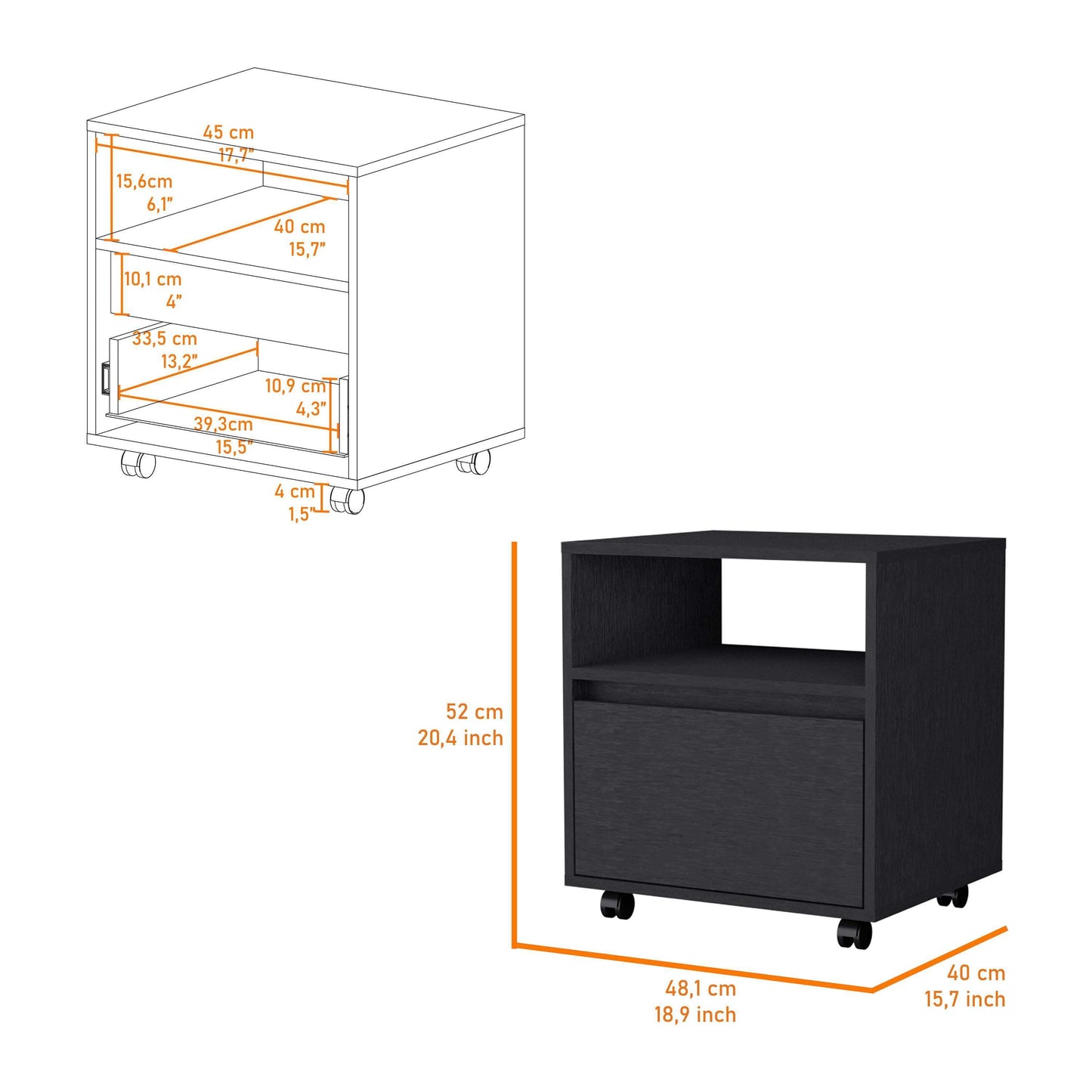 Owen Black 1-Drawer Nightstand