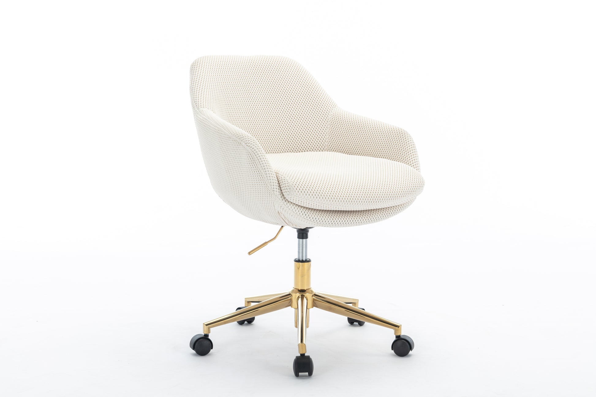 046-Mesh Fabric Home Office 360°Swivel Chair Adjustable Height With Gold Metal Base,Beige