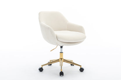 046-Mesh Fabric Home Office 360°Swivel Chair Adjustable Height With Gold Metal Base,Beige