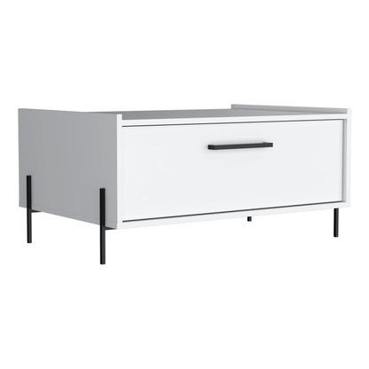 Shan 15" High Minimalistic Coffe Table with Pull Down Cabinet and Open Shelf White