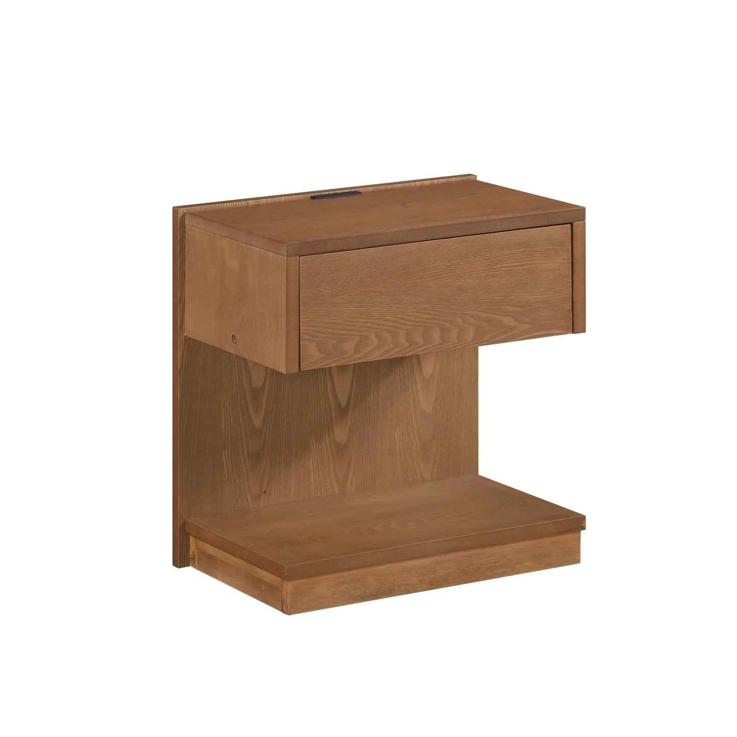 Modern Home Furniture 1pc End Table with Drawer Open Platform Storage USB Port Brown Finish Wooden Furniture Side Table