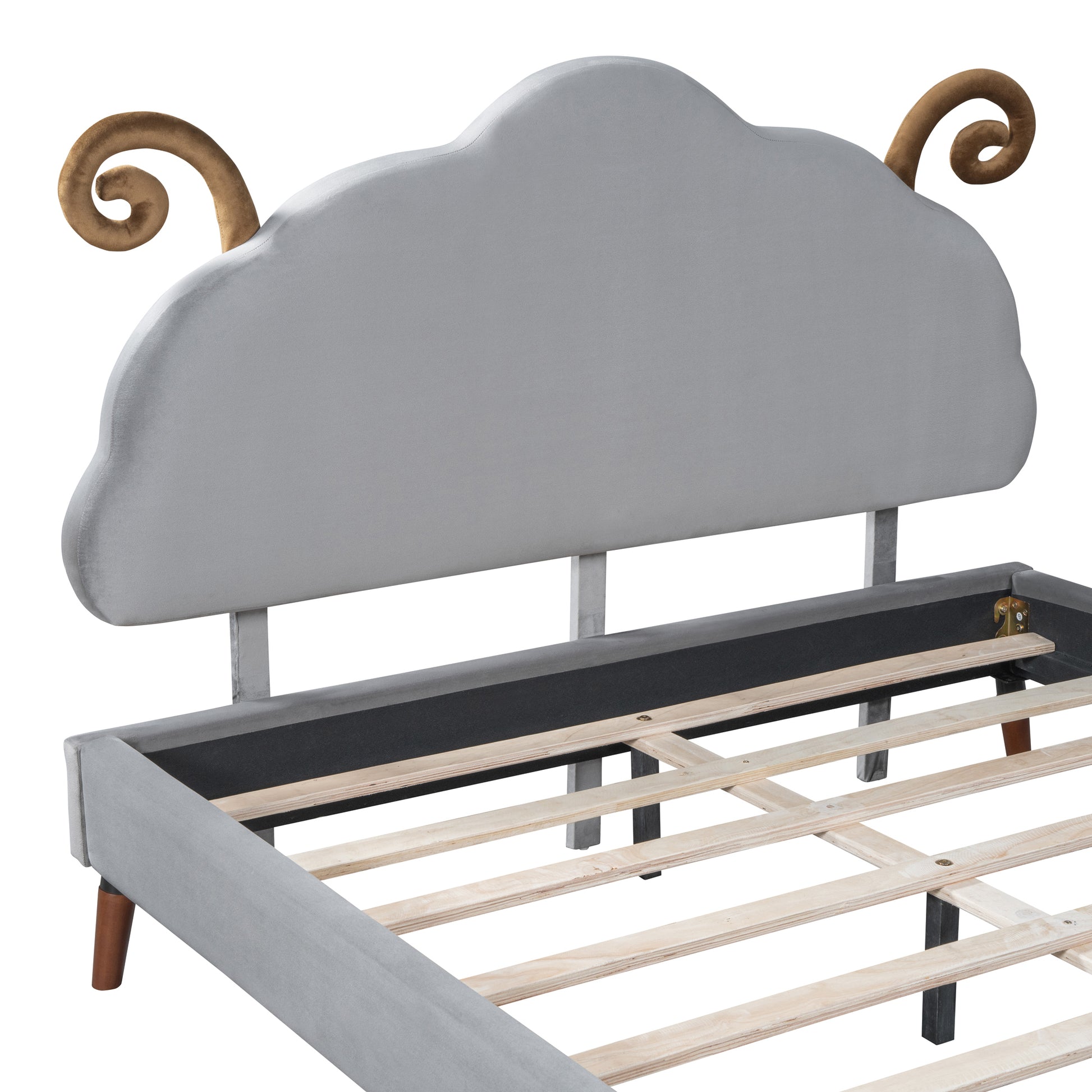 Full Size Upholstered Platform Bed with Sheep-Shaped Headboard, Gray