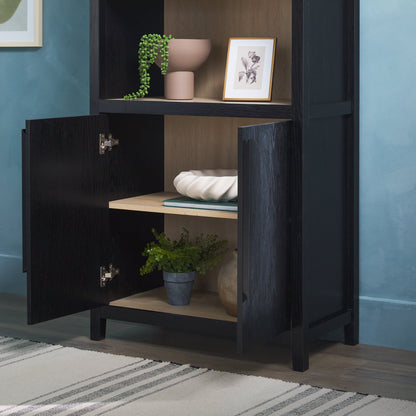 Modern 3 Shelf Open Arched Bookcase Cabinet Oak/Black