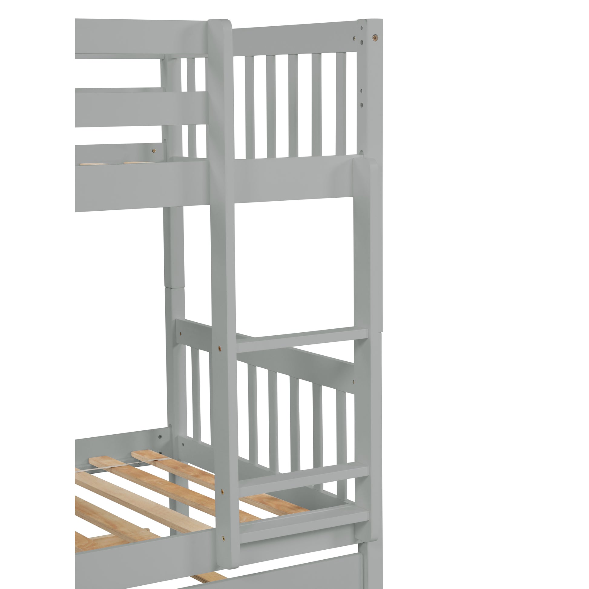 Twin Over Twin Bunk Beds with Trundle, Solid Wood Trundle Bed Frame with Safety Rail and Ladder, Kids/Teens Bedroom, Guest Room Furniture, Can Be converted into 2 Beds,Grey (Old Sku:W504S00027)