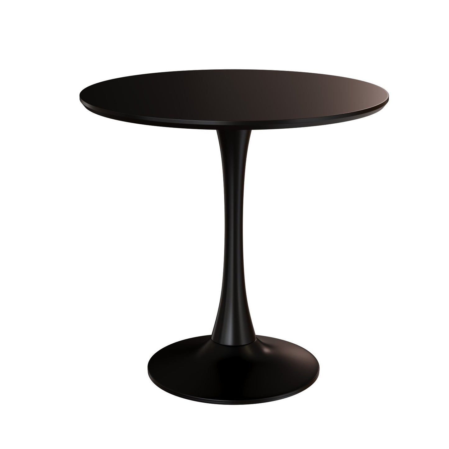 Black circular dining table, 31.5 "tulip dining table, kitchen dining table for 2-4 people, MDF tabletop and base, and 2 black PU black metal leg dining chairs set 2