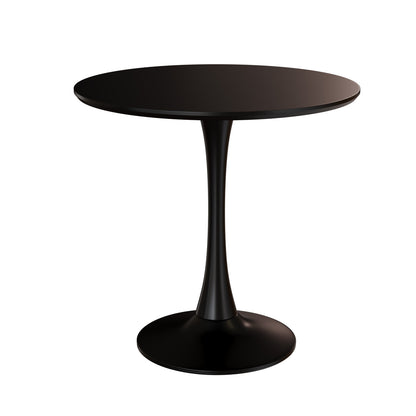 Black circular dining table, 31.5 "tulip dining table, kitchen dining table for 2-4 people, MDF tabletop and base, and 2 black PU black metal leg dining chairs set 2