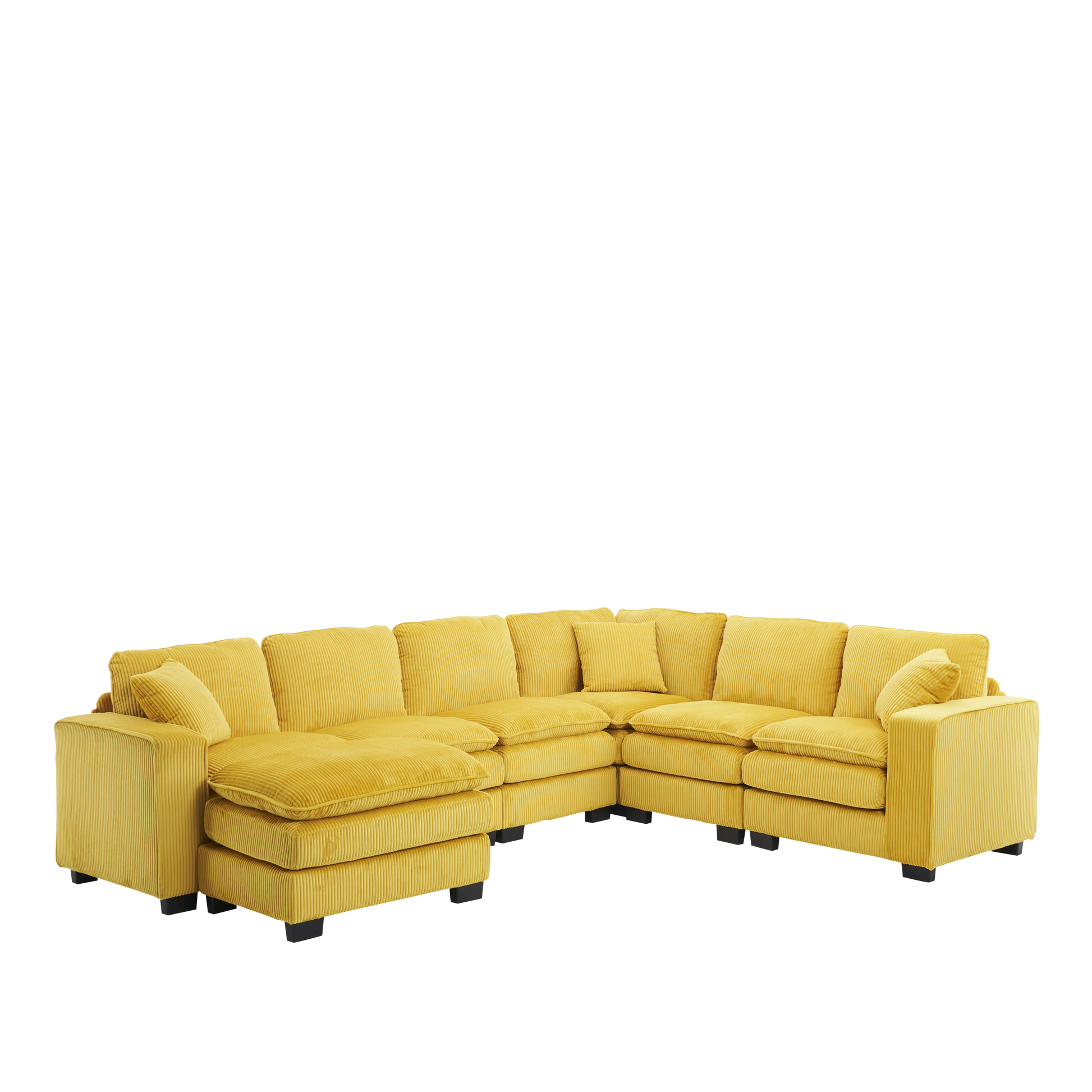 Modern U Shaped 6-seat Sectional Sofa Couch with one Ottoman and three toss pillows ,Modular Sofa for Living Room,Corduroy sofa