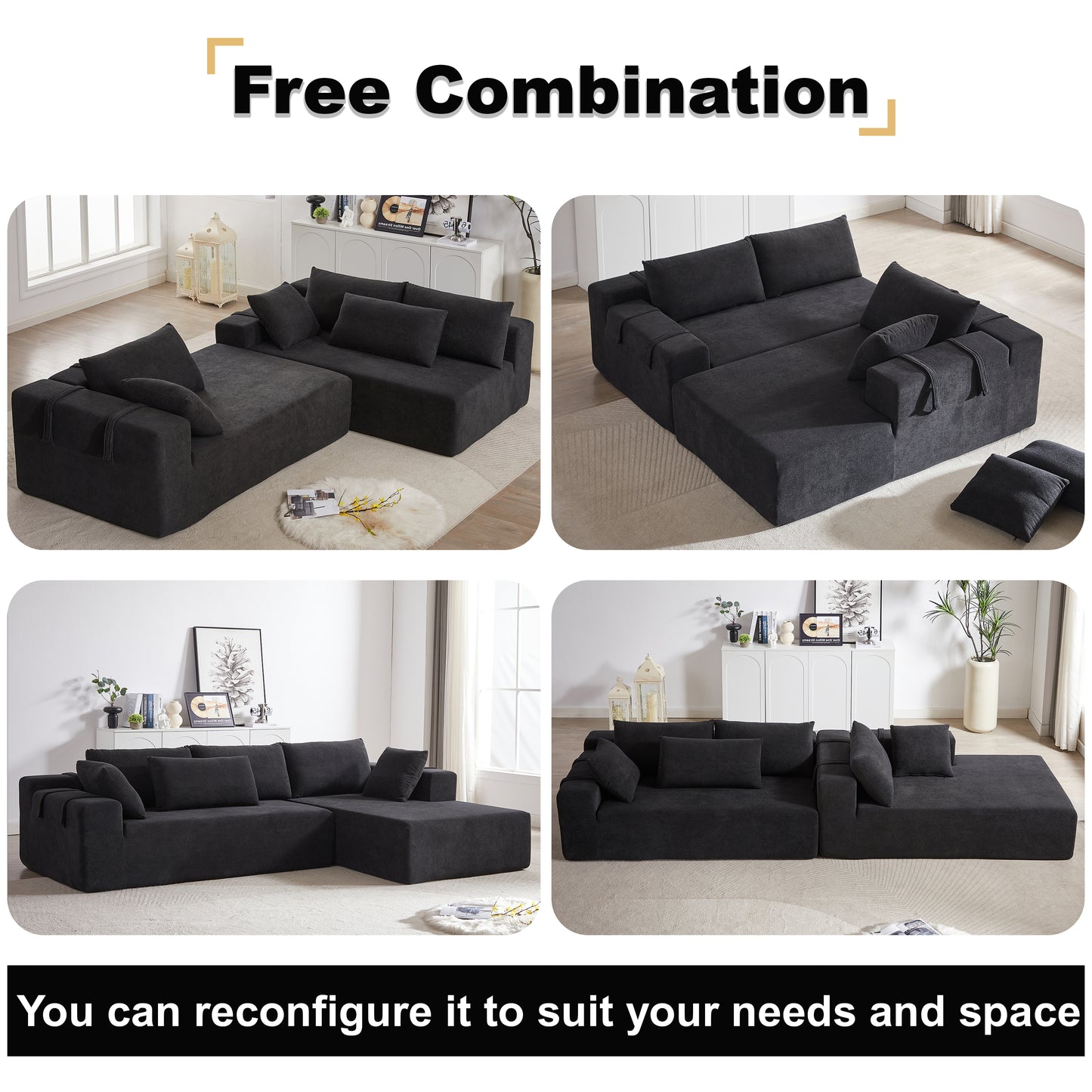 Modern Chenille Upholstered Sectional Sofa Couch Set,Modular 108" L Shaped Sectional Living Room Sofa Set With 6 Pillows,Free Combination Sofa Couch for Living Room,Bedroom(Right Chaise)