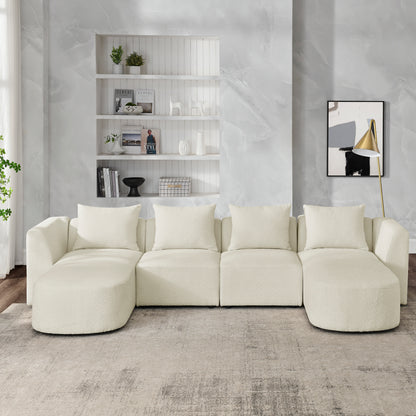 U Shape Sectional Sofa including Two Single Seats and Two Chaises, Modular Sofa, DIY Combination, Loop Yarn Fabric, Beige