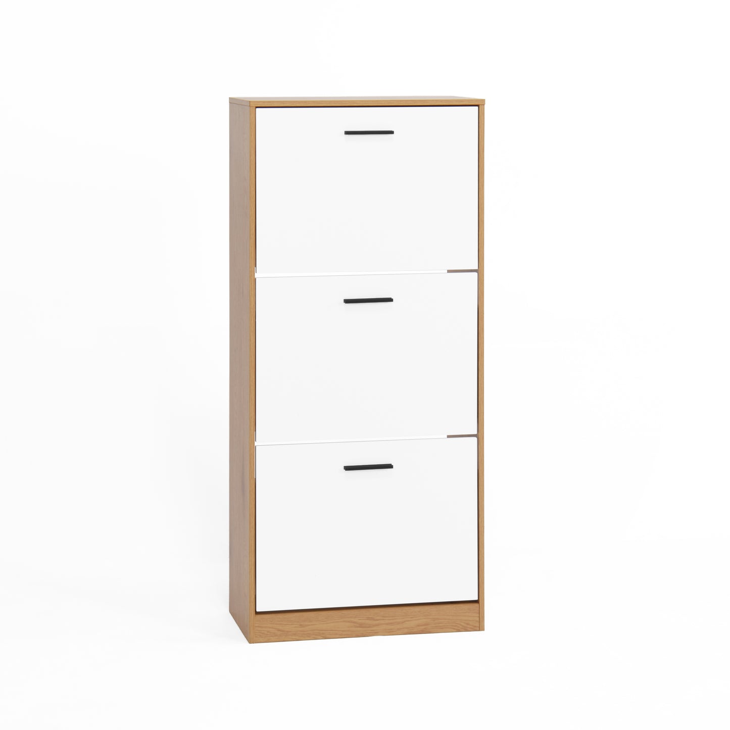 Shoe Storage Cabinet with 3 White Panel Flip Drawers, Freestanding Organizer for Entryway, Narrow Shoe Rack Cabinet