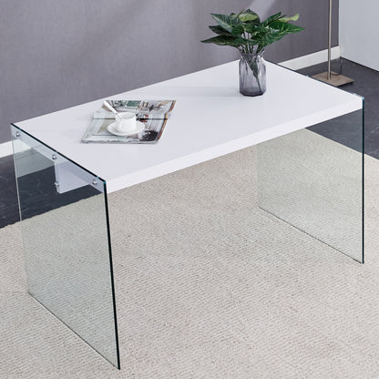 The top of the coffee table is made of MDF and white stickers, and the sides are clear tempered glass. The design is simple and elegant, and the structure is strong.