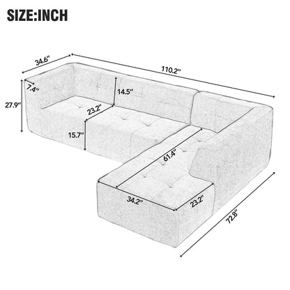 110.2*72.8" Modular Modular Combination Living Room Sofa Set, Modern Minimalist Sofa, Living Room Upholstered Sofa Bed, Bedroom, 2pcs Computer Free Combination, L-Shaped,Light Grey