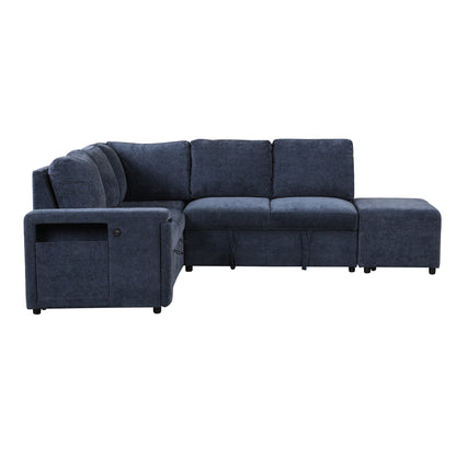 U_STYLE  L-shaped Padded Modular Sofa with Storage Space, USB Ports, and Cup Holders on the Armrests, Suitable for Living Rooms, Offices, and Apartments.