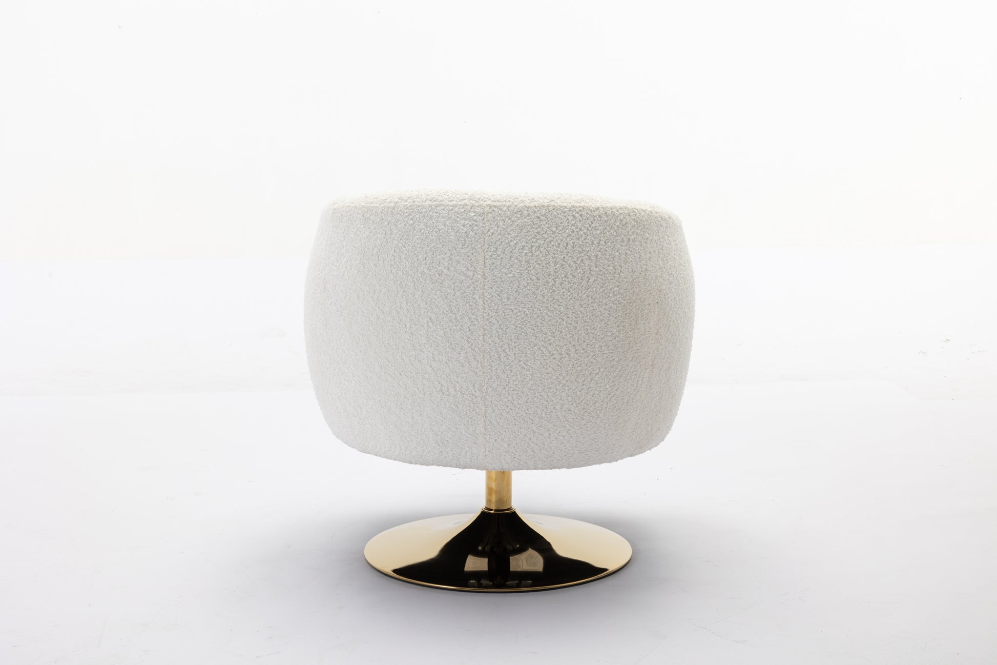 048-Chenille Fabric Accent Swivel Chair With Gold Metal Round Base,White