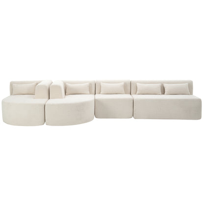 143.7" Upholstered Sofa Free-combined Sofa Couch with Two Chaise Lounge and Five Back Pillows for Living Room, Beige