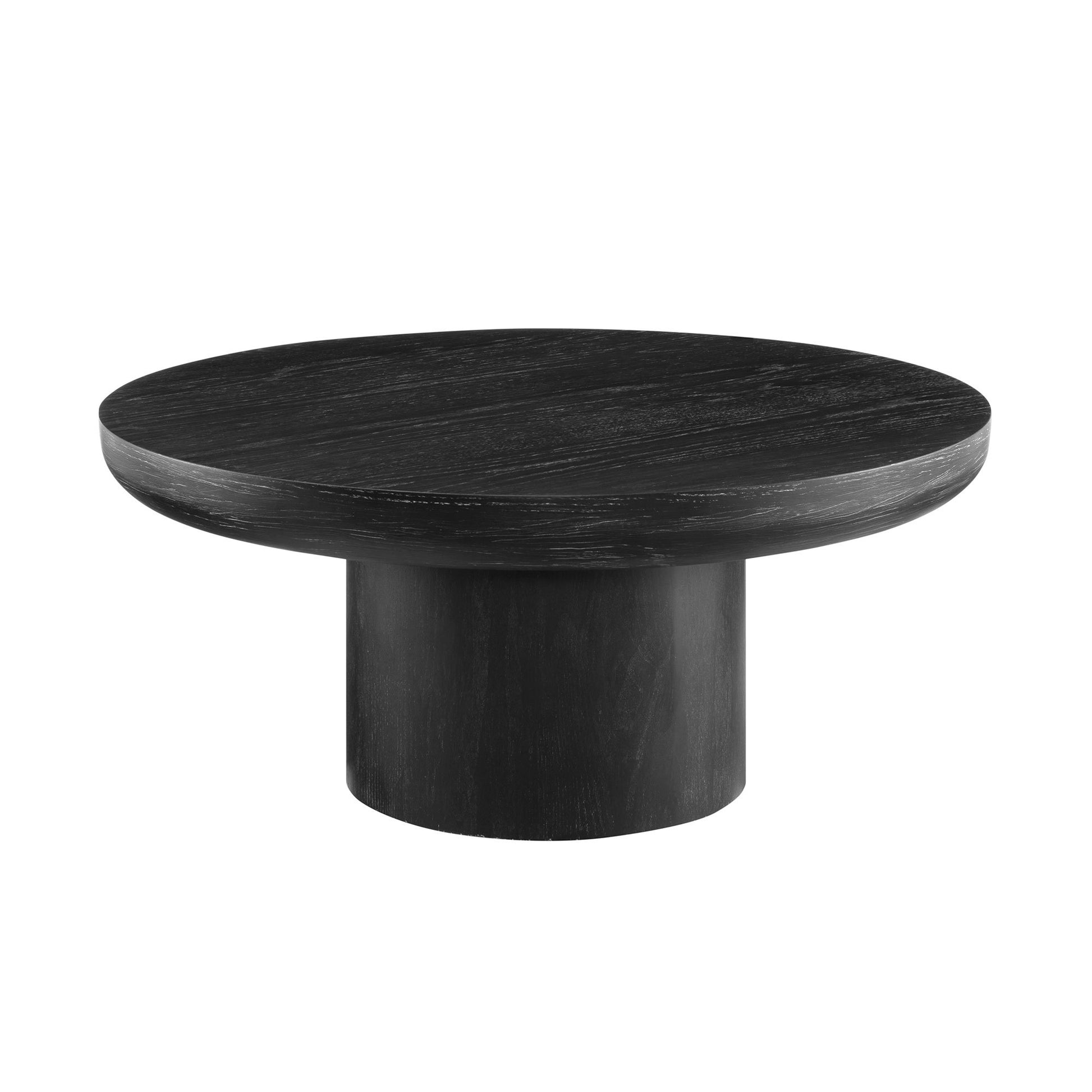 35.98inch Round Coffee Table with Cylindrical Leg,Wood Veneer Tabletop Table,Rounded  Sofa Side Table for living Room Office,Black