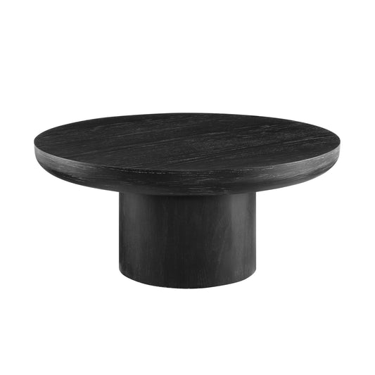 35.98inch Round Coffee Table with Cylindrical Leg,Wood Veneer Tabletop Table,Rounded  Sofa Side Table for living Room Office,Black