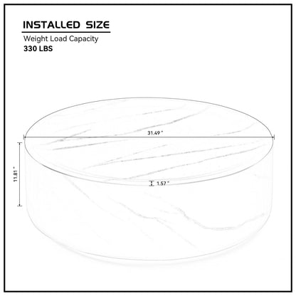 31.49'' Round coffee table,Sturdy Fiberglass table for Living Room, White, No Need Assembly.WHITE