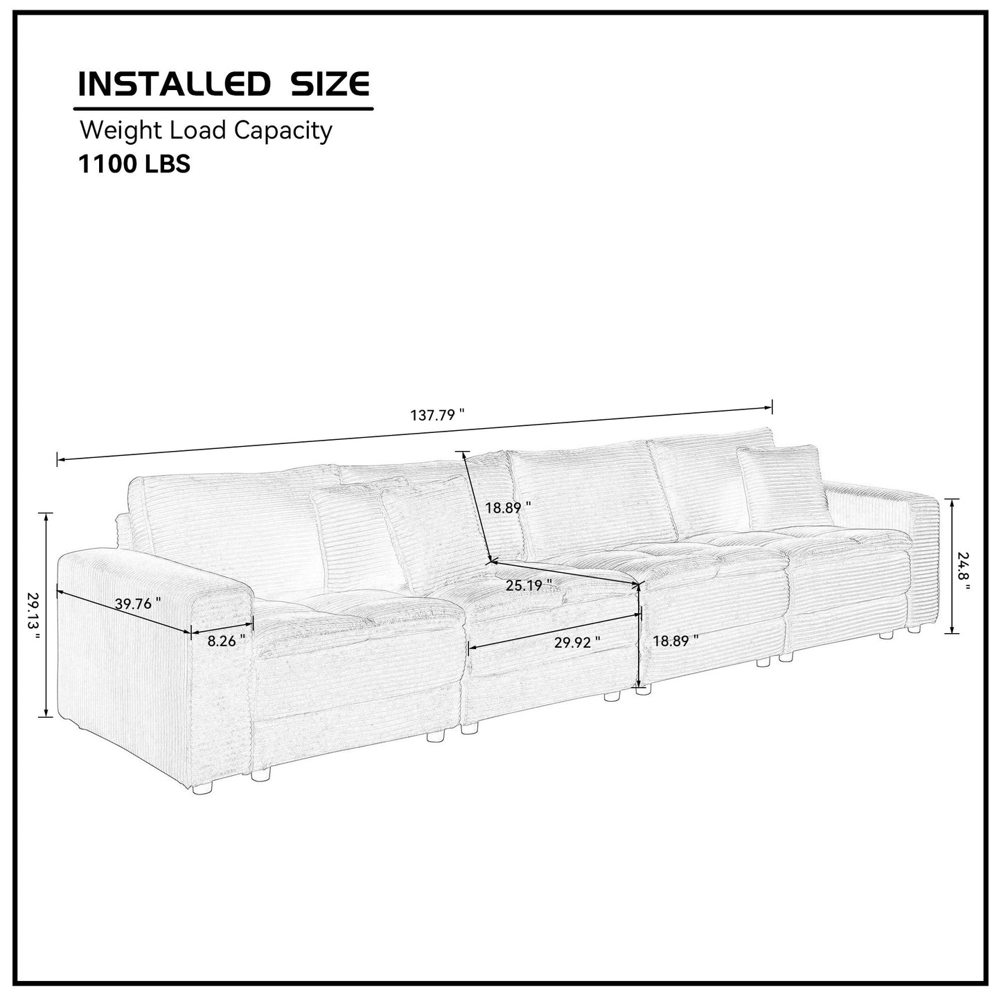 4 Seats(complimentary 2 pillows),Oversized Sectional Sofa,L Shaped Corner Couch with Detachable Seat & Back Cushion, Corduroy Upholstery Convertible Sleeper Sofa&Couch for Living Room