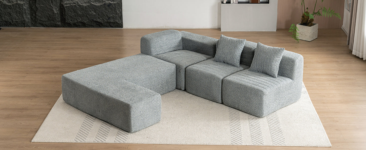 116.5" Sectional Sofa Full-compressed Sofa Couch Free-combined Sofa for Living Room, Grey