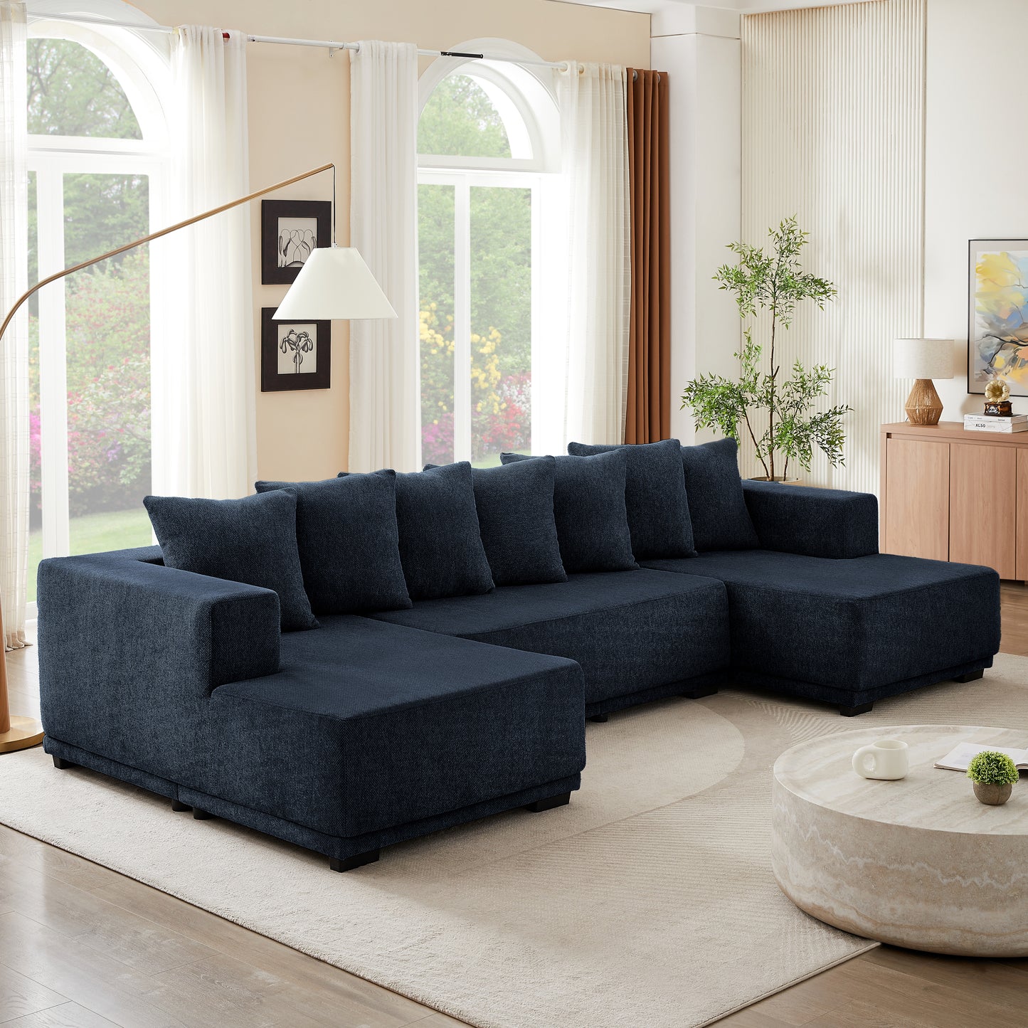 Chenille U-Shaped Sectional Sofa Set,Minimalist Style Modular Sectional Sofa, Luxury Chenille Fabric Cloud Couch for Living Room