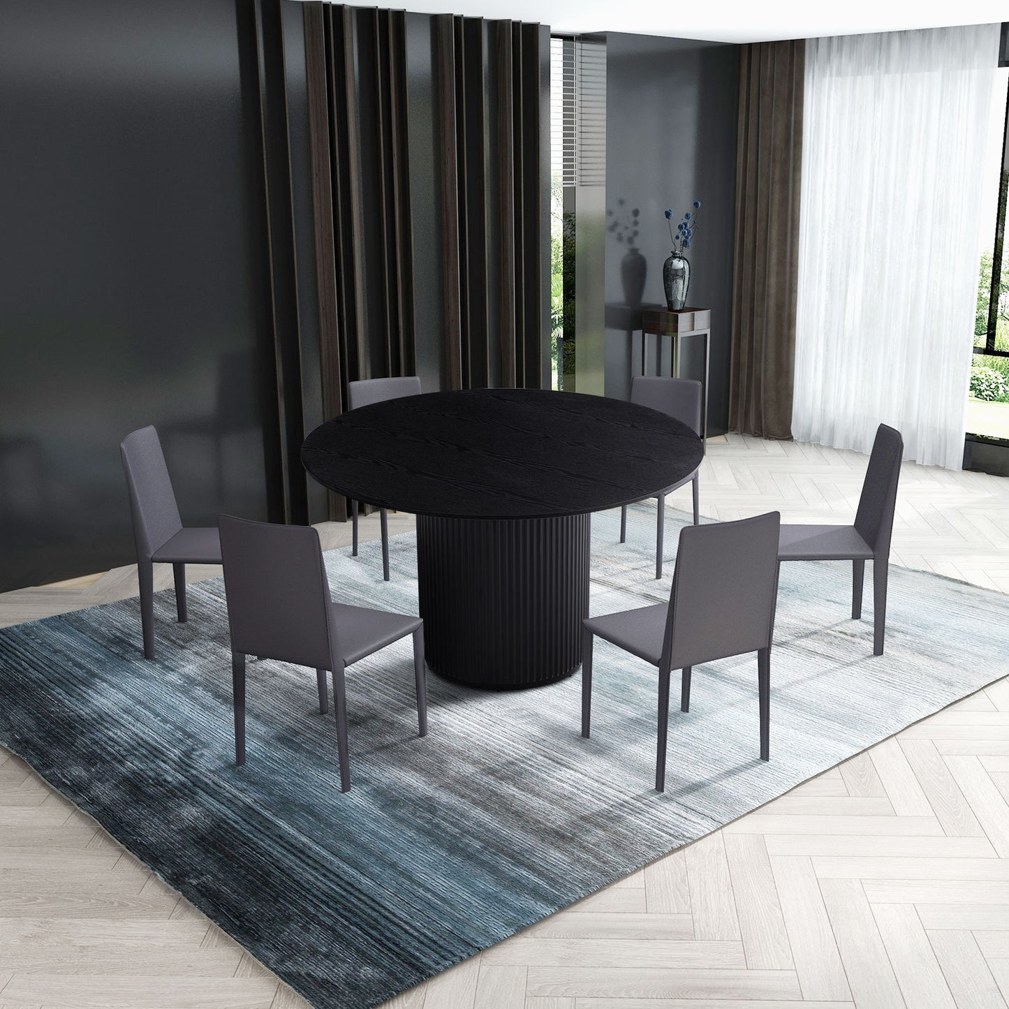 Black Round Dining Table, MDF handcraft Pedestal Dining Room Table Restaurant Furniture Leisure Coffee Table-47.2" L x 47.2" W x 29.5" H