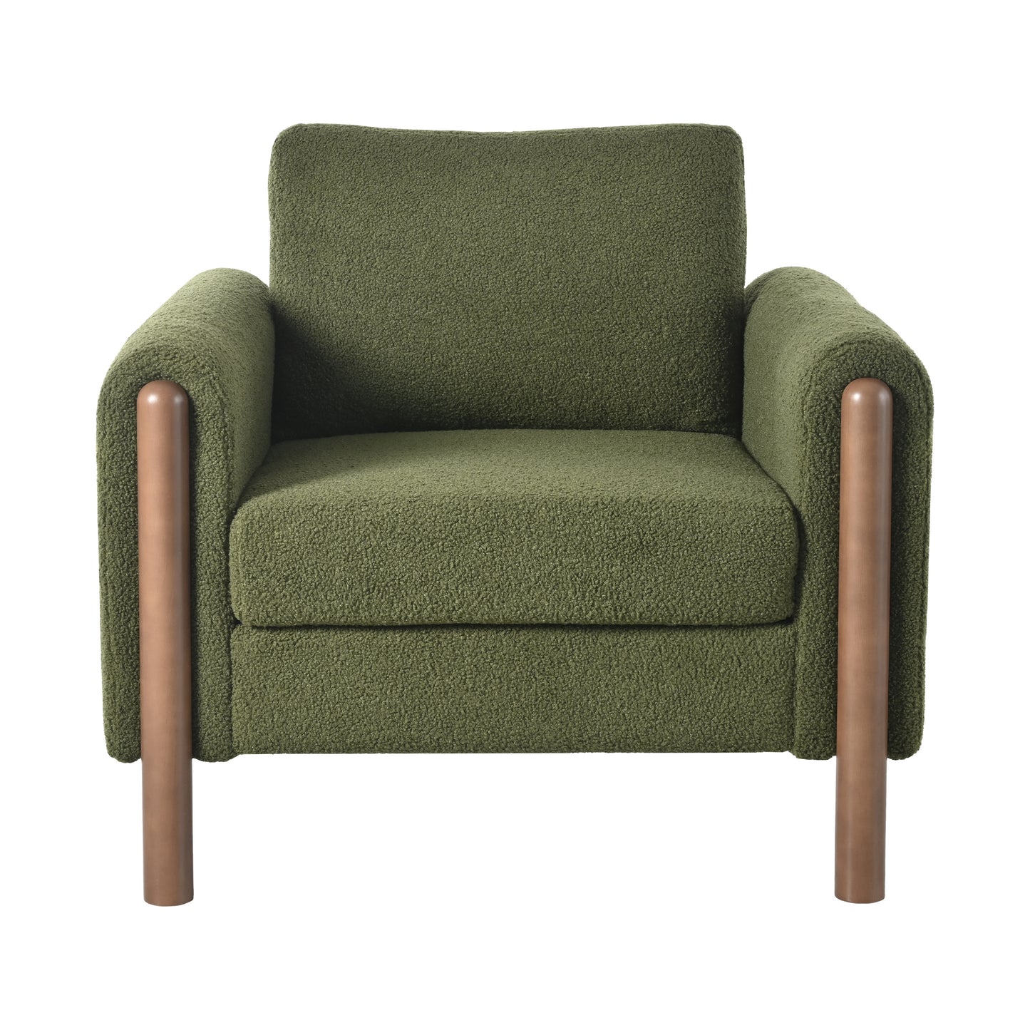 Oversized Accent Chair, Upholstered Living Room Chairs Single Sofa Chair with Walnut Legs, Curved handrail, Green