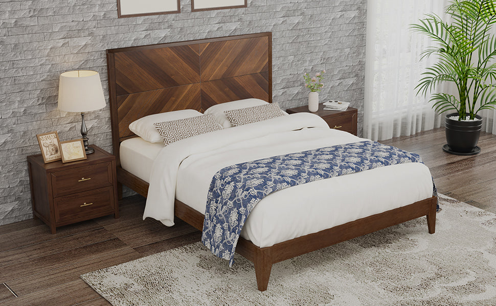 Mid-Century Modern Platform Bed Wood Slat Support with No Box Spring Needed,King Walnut