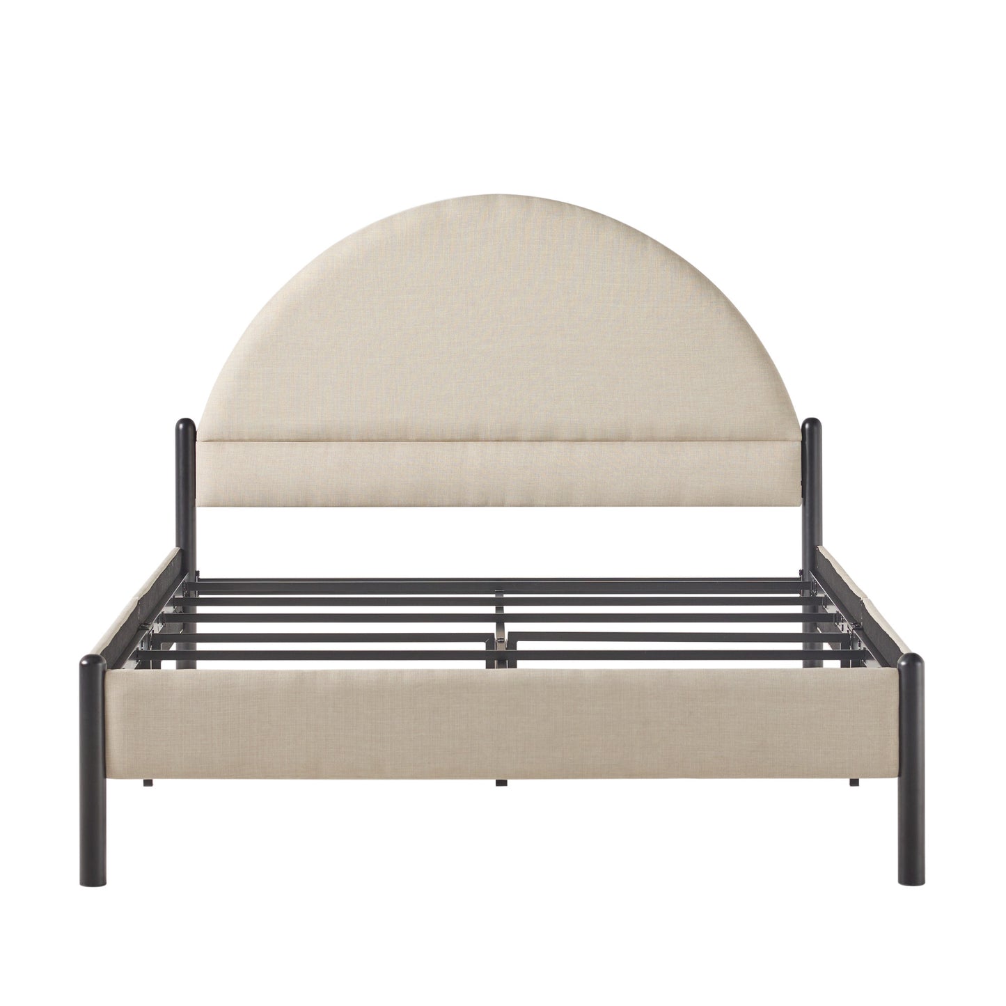 Modern Upholstered Curved Headboard Queen Bedframe – Oatmeal