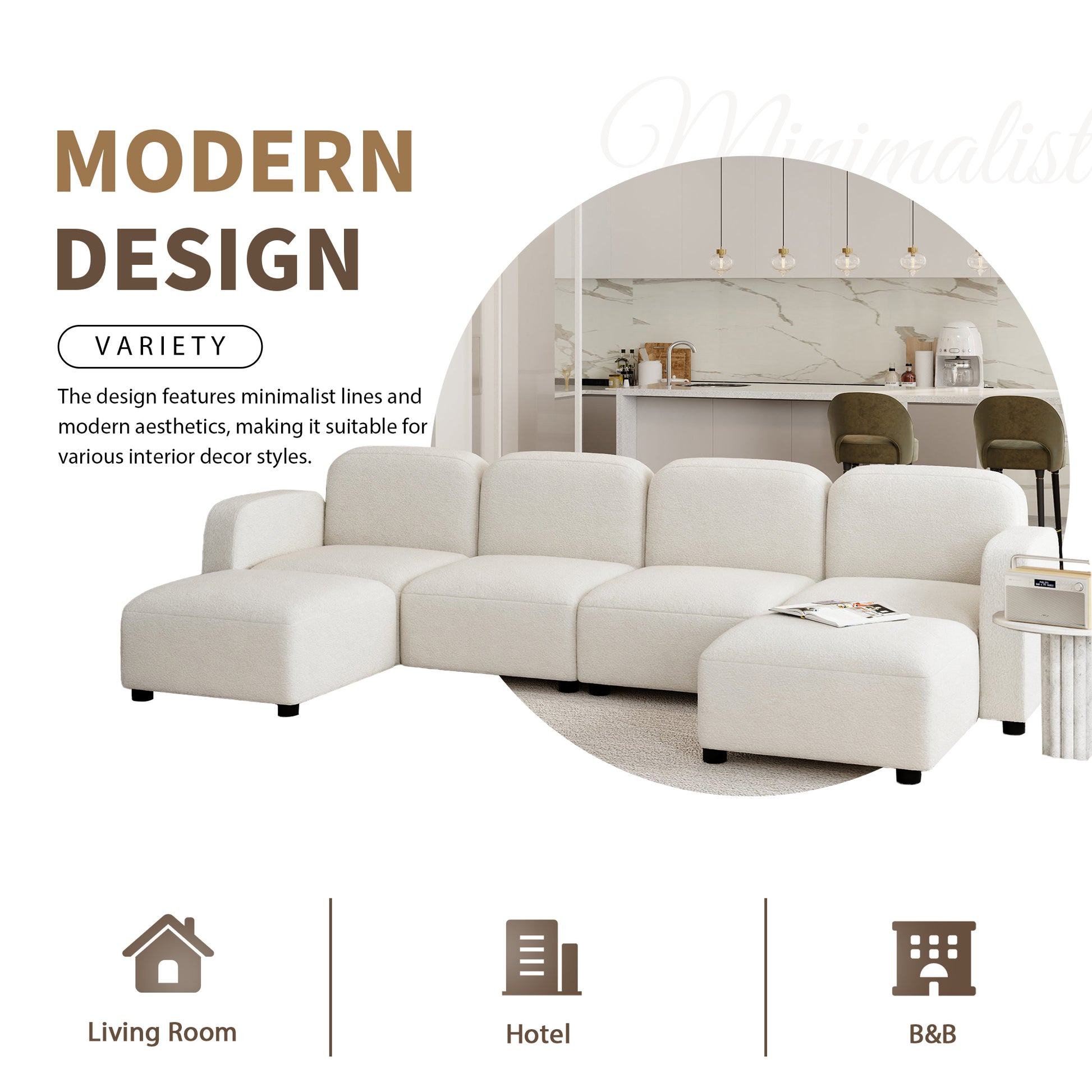 [New]116*58" Velvet Modular Sectional Sofa,U Shaped Reversible Couch Set,Free Combination,6 Seat Sleeper Cloud Sofa Bed with Ottoman,Convertible Oversized Indoor Furniture Pieces for Living Room,Beige